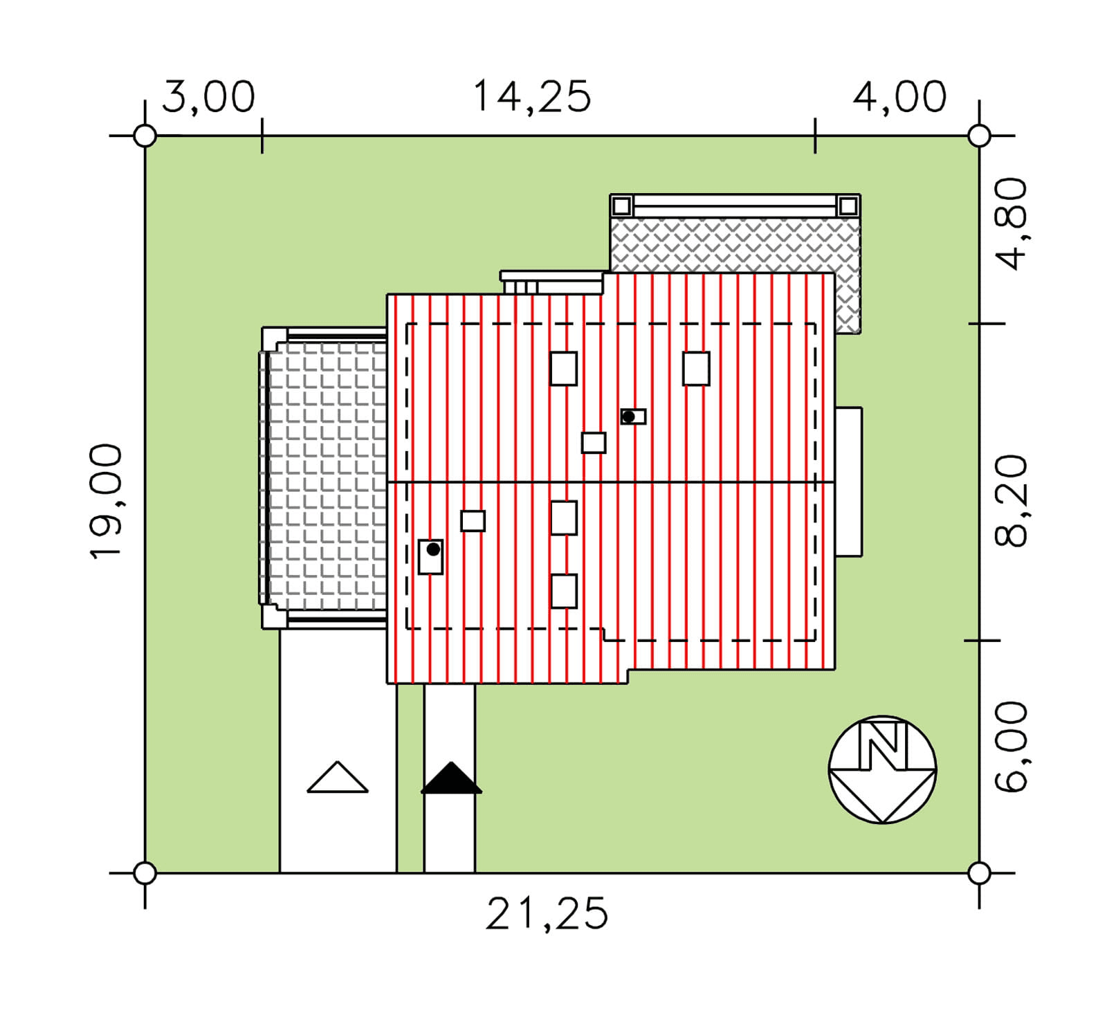 Rzut usytuowania domu jednorodzinnego BW-36 wariant 12 podpiwniczony na działce