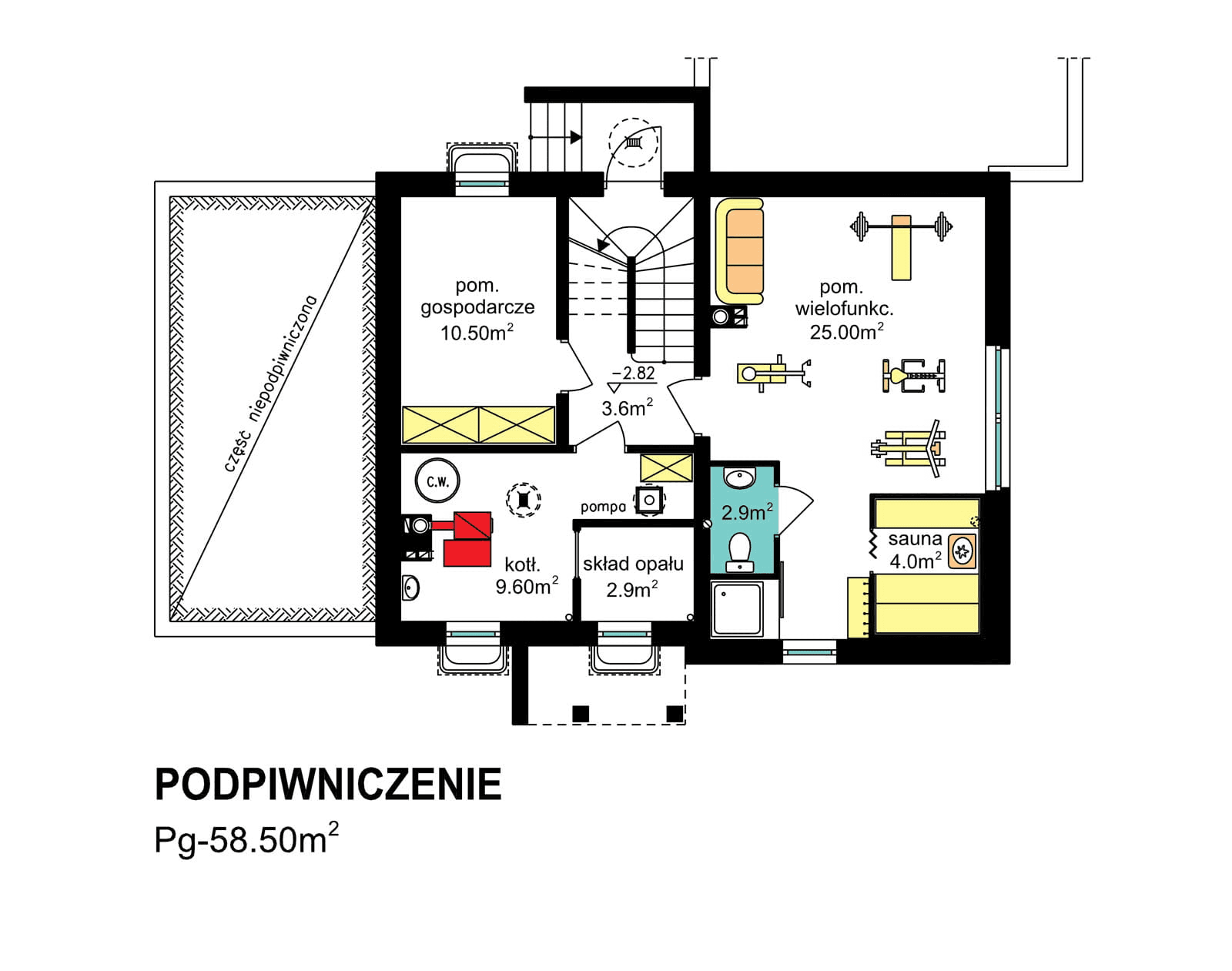 Rzuty podpiwniczenia domu jednorodzinnego BS-36 wariant 12 podpiwnoczny