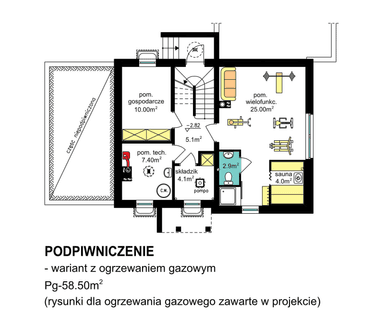 Rzut podpiwniczenia domu jednorodzinnego BW-36 wariant 12 podpiwniczony ogrzewania gazowe
