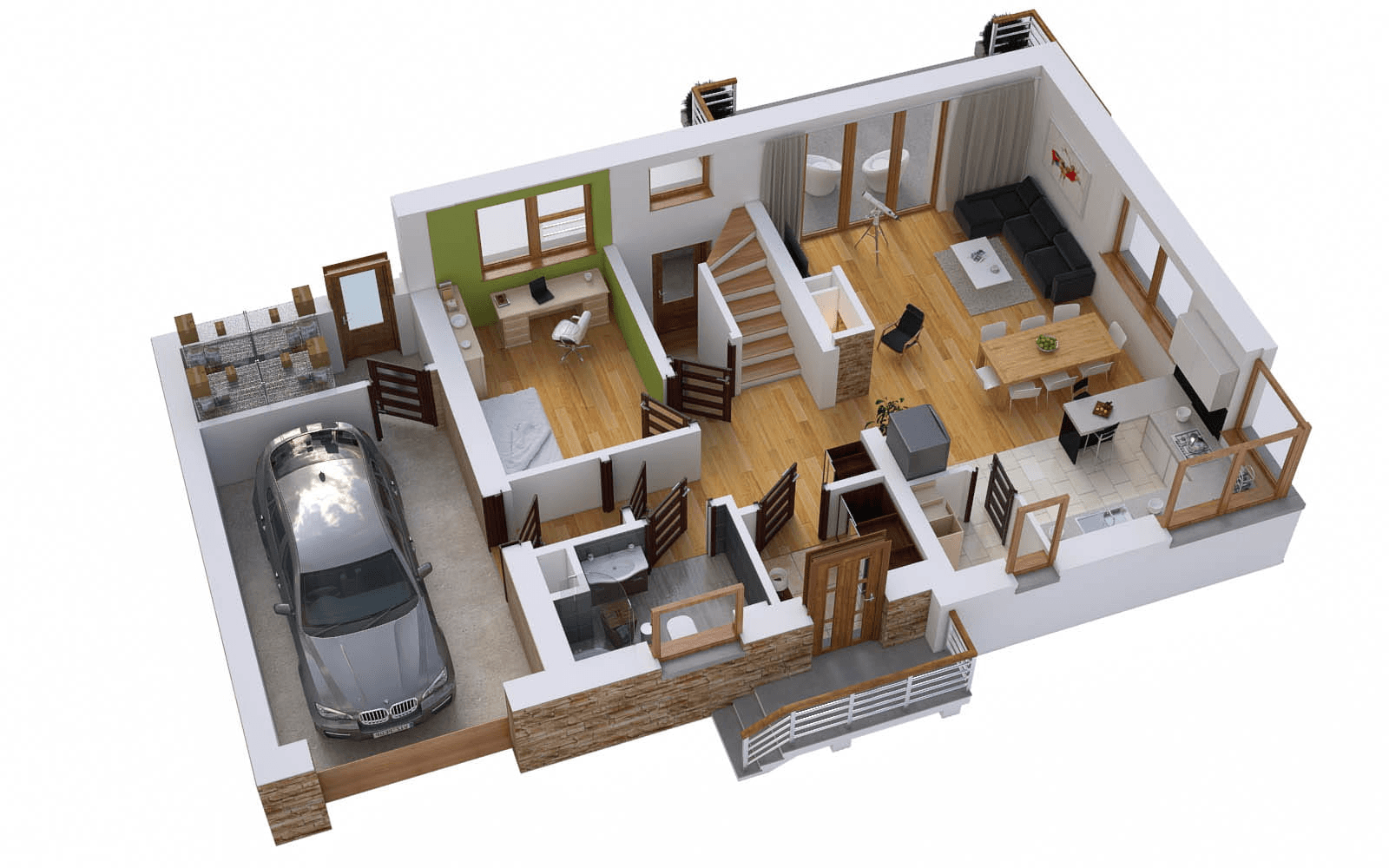 Wizualizacja domu jednorodzinnego BW-36 wariant 12 podpiwniczony