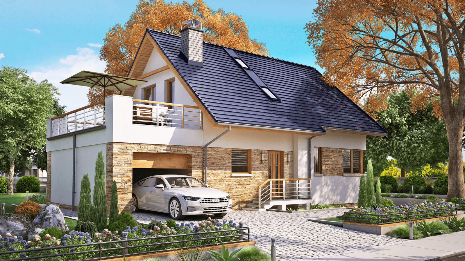Wizualizacja domu jednorodzinnego BW-36 wariant 12 podpiwniczony