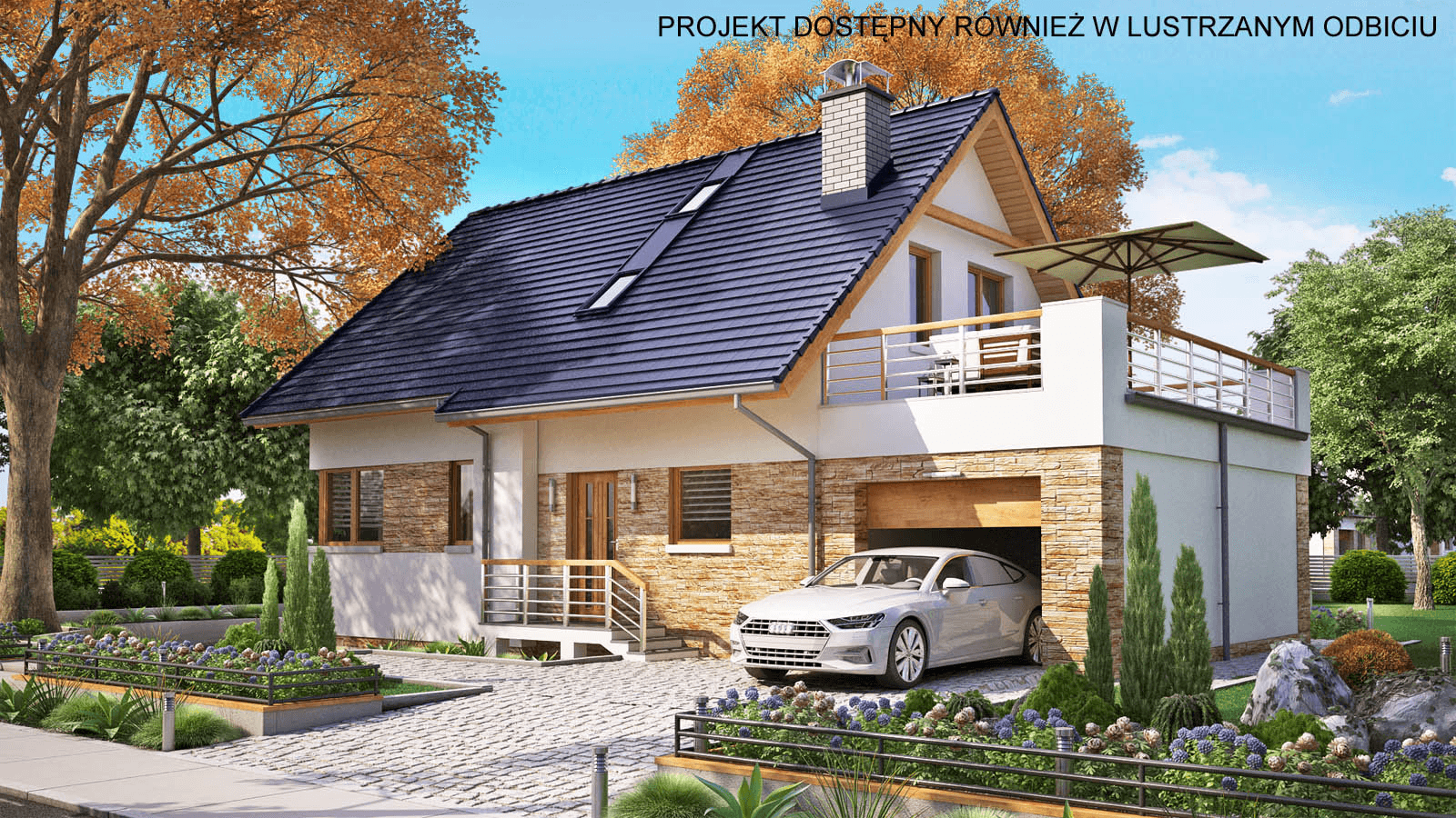 Wizualizacja domu jednorodzinnego BW-36 wariant 12 podpiwniczony