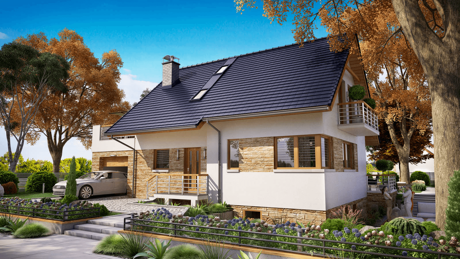 Wizualizacja domu jednorodzinnego BW-36 wariant 12 podpiwniczony