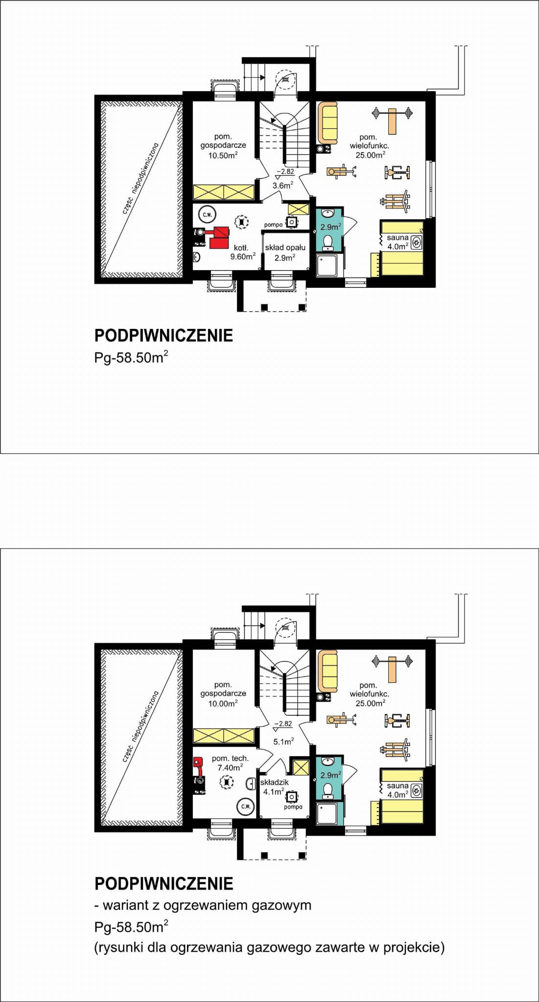 Rzuty podpiwniczenia domu jednorodzinnego BS-36 wariant 14 podpiwnoczny