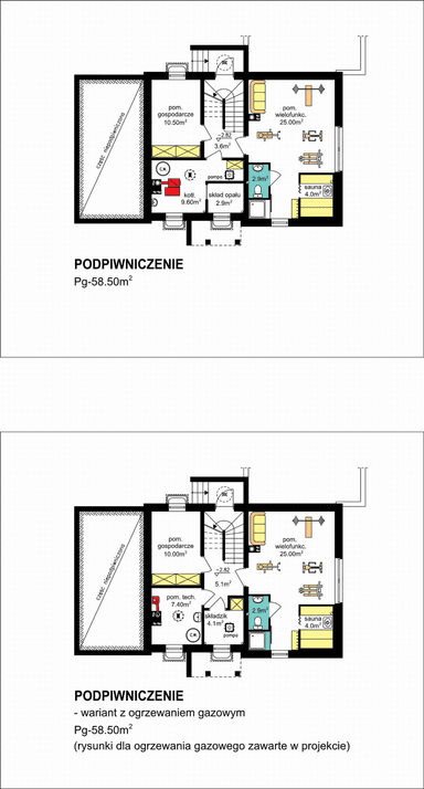 Rzuty podpiwniczenia domu jednorodzinnego BS-36 wariant 14 podpiwnoczny