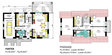 Rzuty parter/poddasze domu jednorodzinnego BS-36 wariant 14 podpiwnoczny