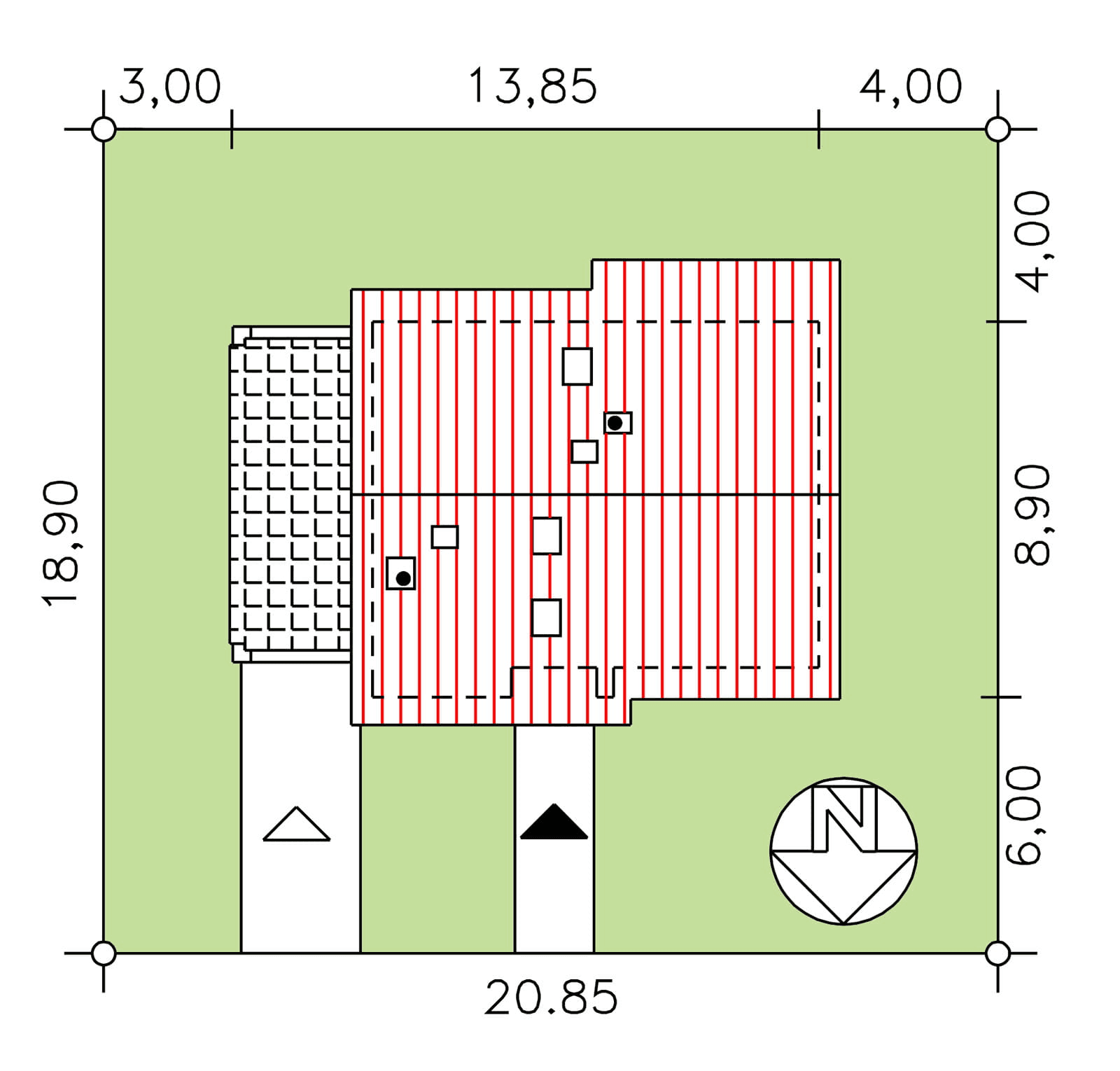 Rzut usytuowania domu jednorodzinnego BW-36 wariant 2(FL)