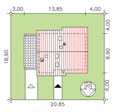 Rzut usytuowania domu jednorodzinnego BW-36 wariant 2(FL)