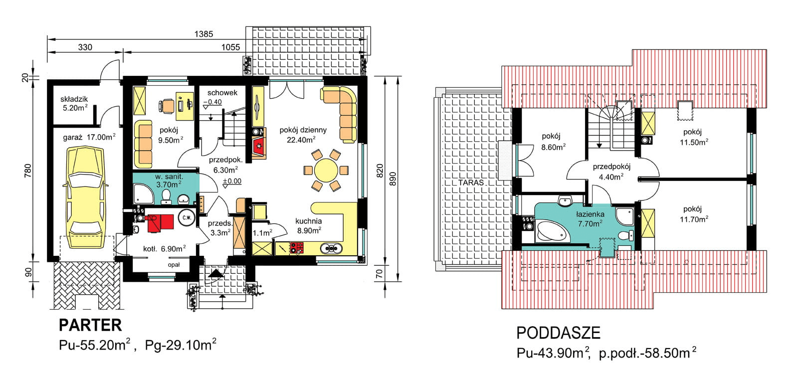 Rzuty parter/poddasze domu BW-36 wariant 2(FL)
