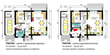 Rzuty parter/poddasze domu BW-36 wariant 2(FL) ogrzewanie gazowe