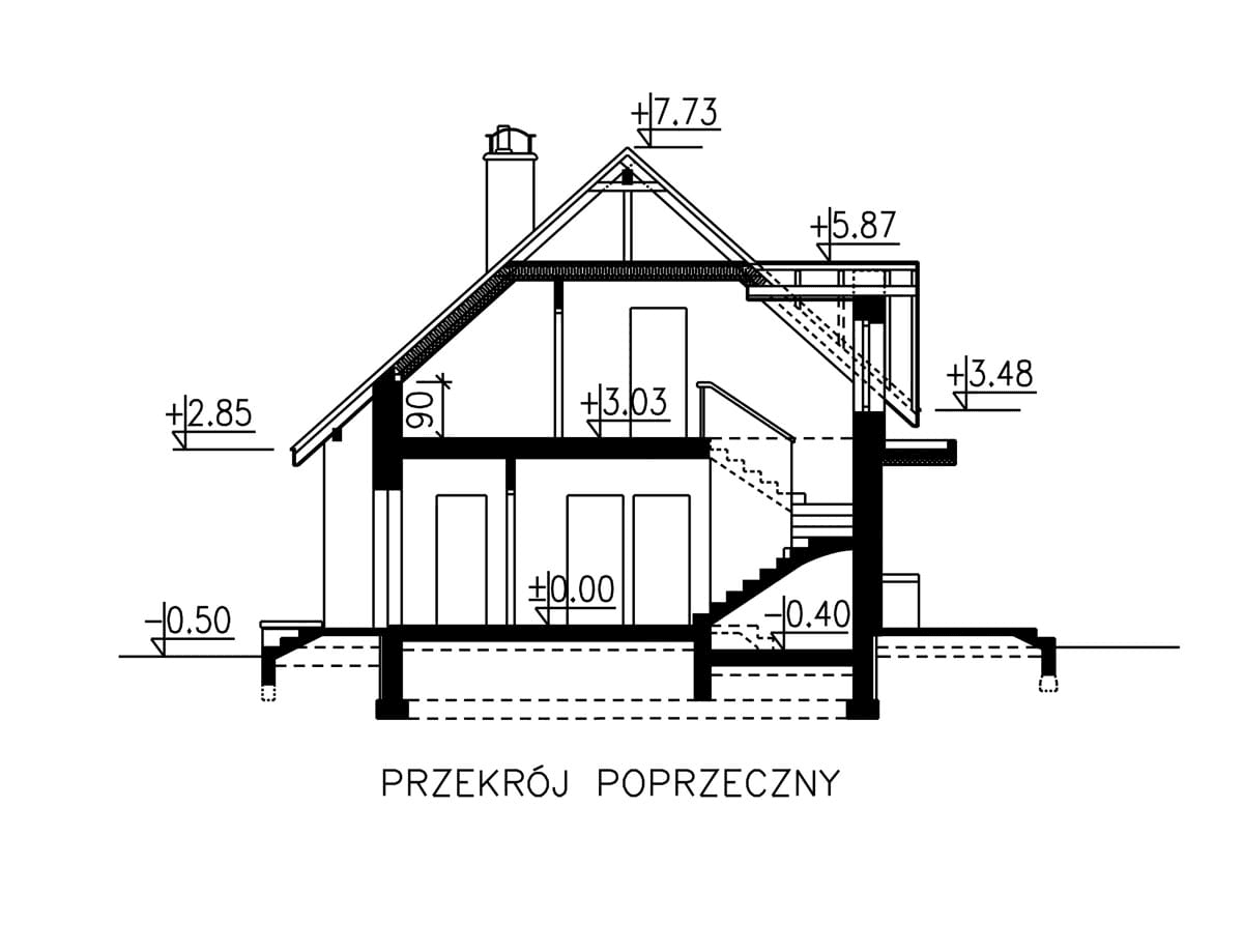Przekrój domu jednorodzinnego domu BW-36 wariant 6