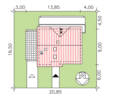 Rzut usytuowania domu jednorodzinnego BW-36 wariant 6 na działce