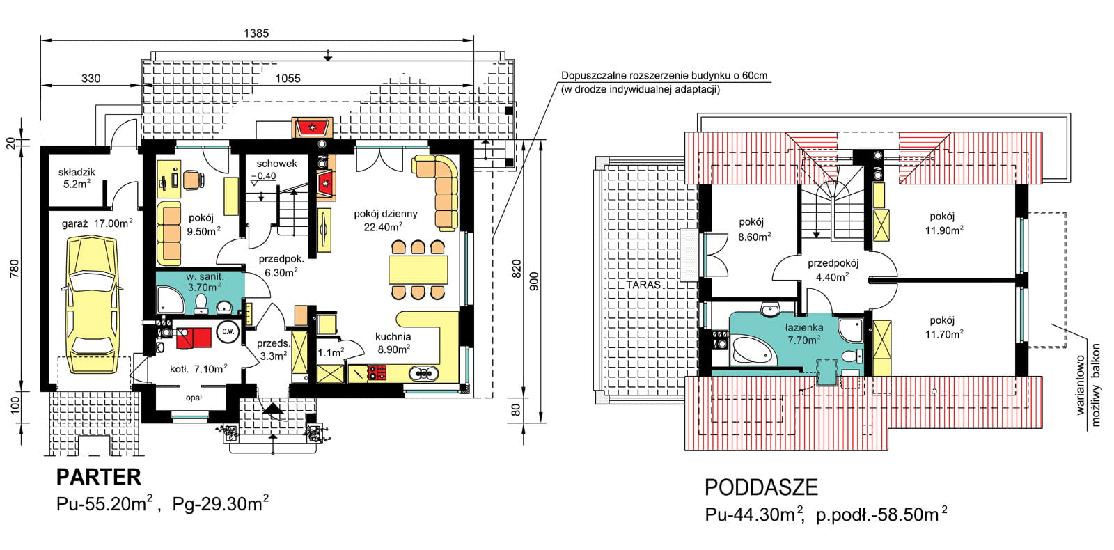 Rzuty parter/poddasze domu jednorodzinnego BW-36 wariant 6