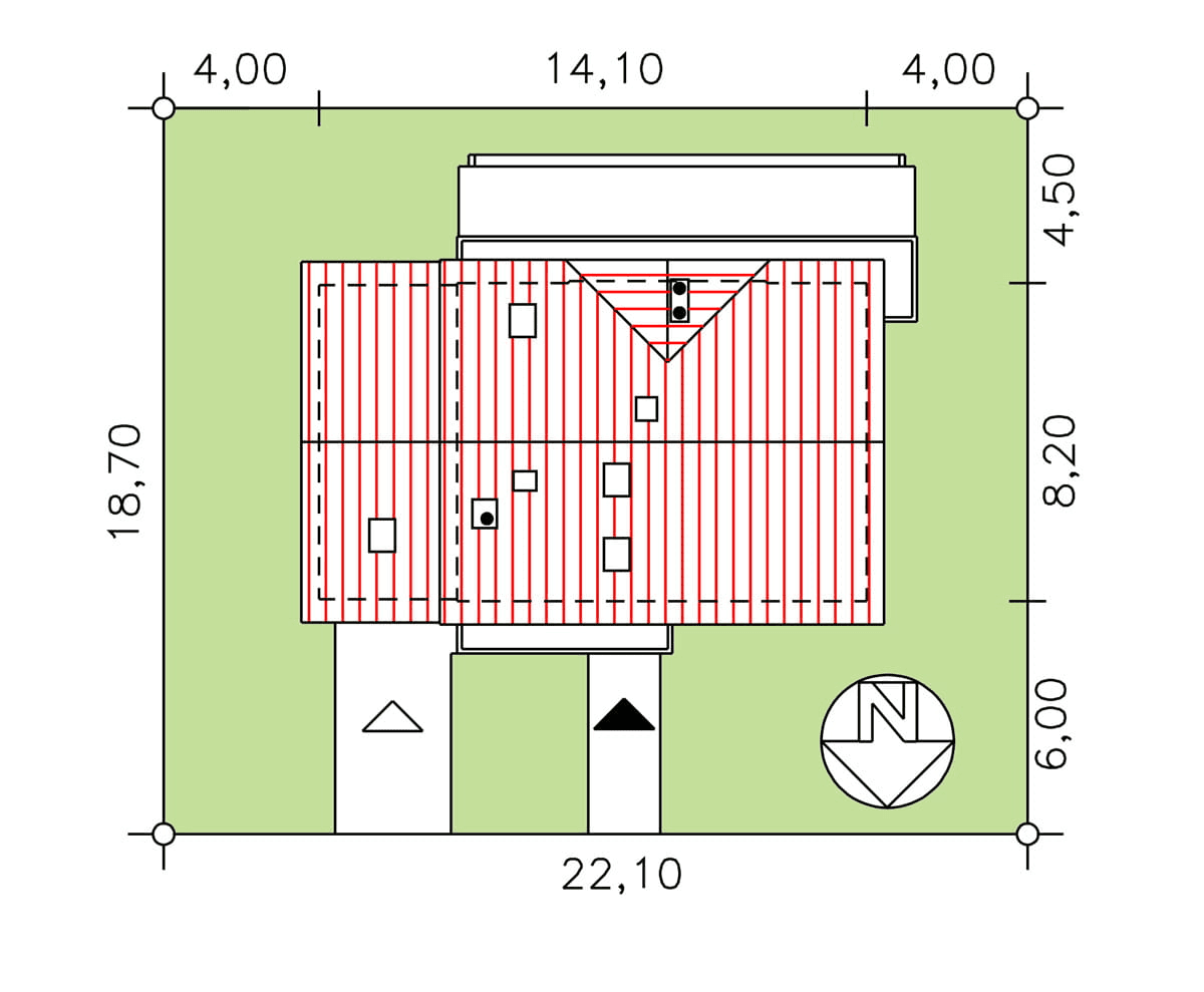 Rzut usytuowania domu jednorodzinnego BW-36 wariant 7 na działce