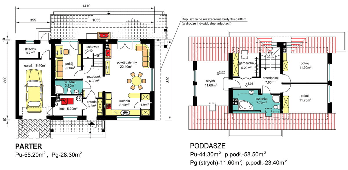Rzuty parter/poddasze domu jednorodzinnego BW-36 wariant 7