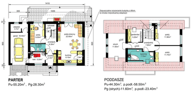 Rzuty parter/poddasze domu jednorodzinnego BW-36 wariant 7