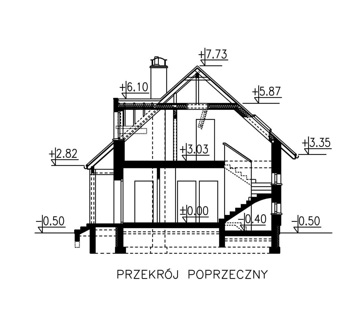 Przekrój domu jednorodzinnego BW-36 wariant 8