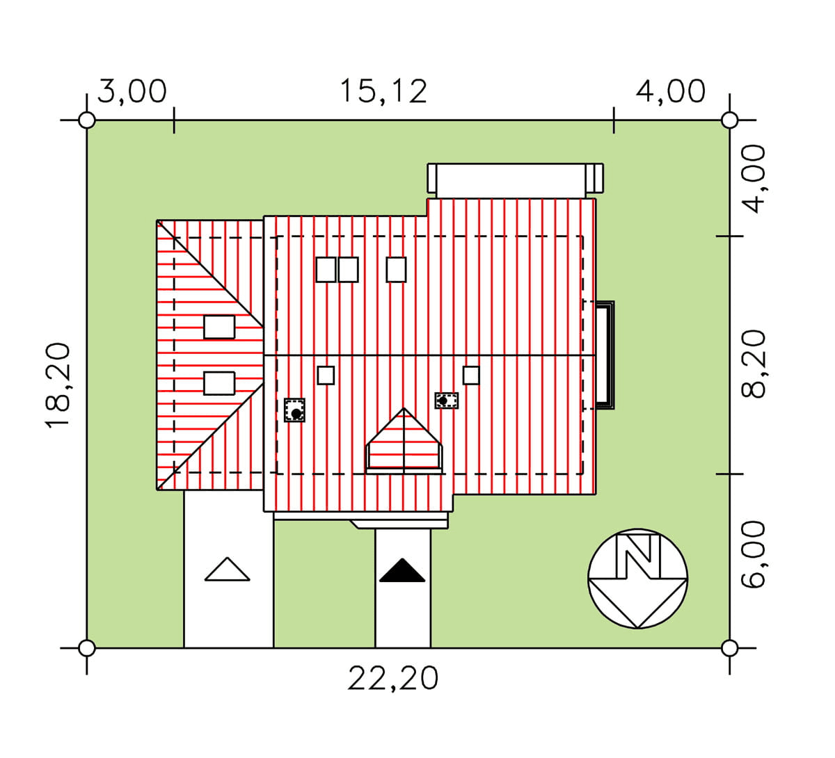Rzut usytuowania domu jednorodzinnego BW-36 wariant 8 na działce