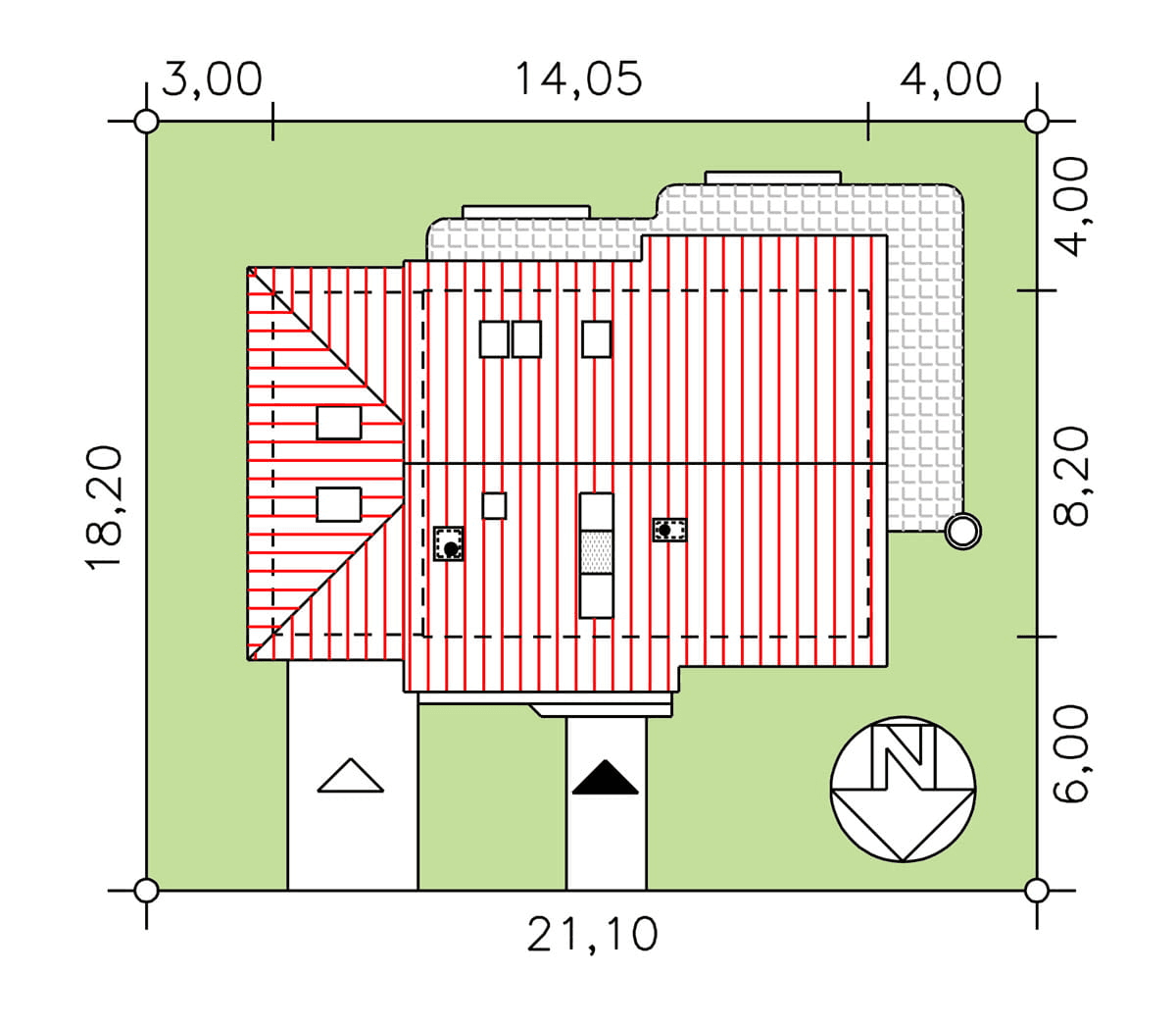 Rzut usytuowania domu jednorodzinnego BW-36 wariant 9 na działce