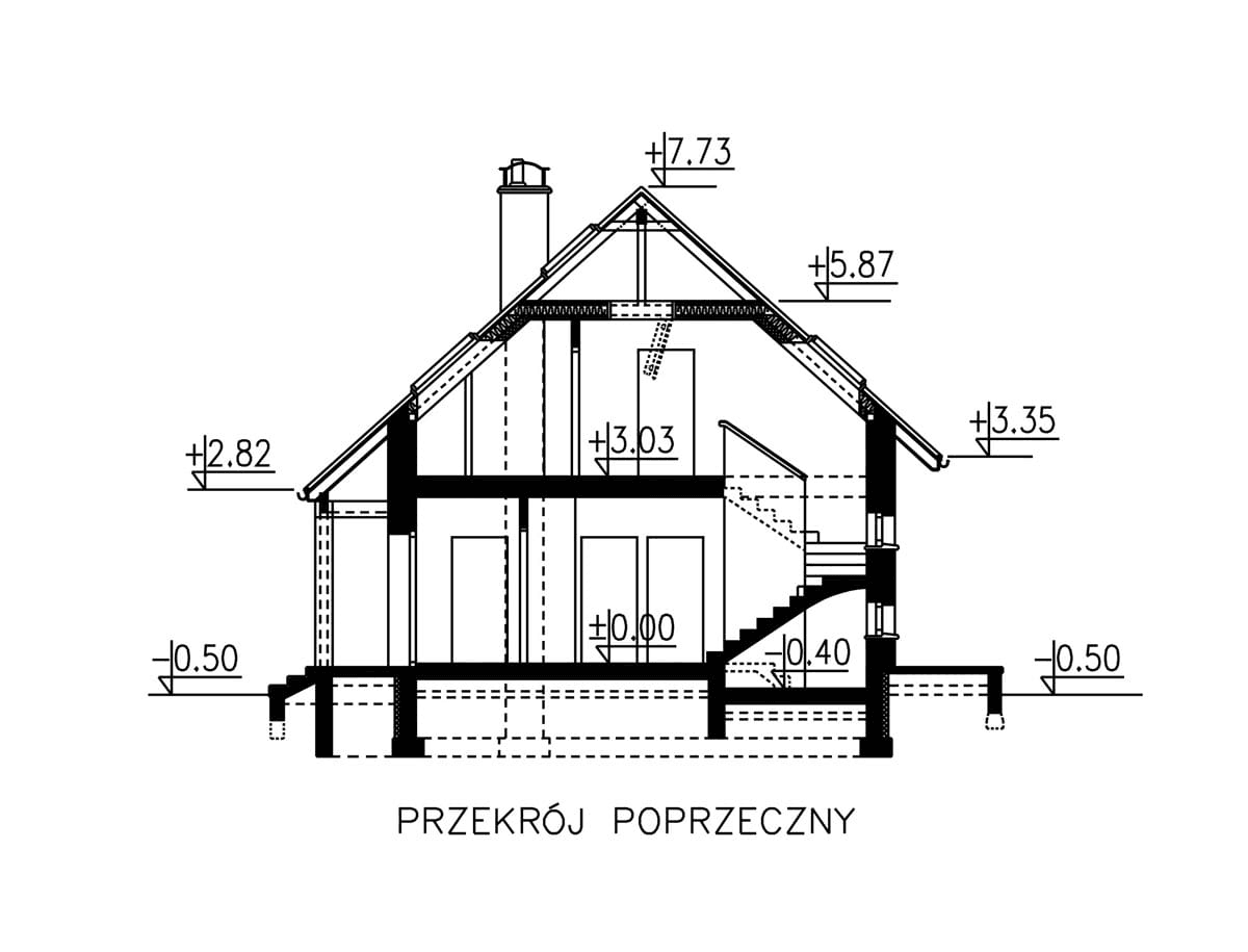 Przekrój domu jednorodzinnego BW-36 wariant 9