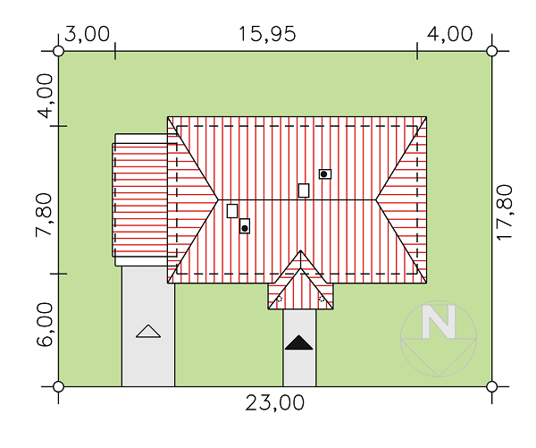 Rzut usytuowania domu jednorodzinnego BW-39