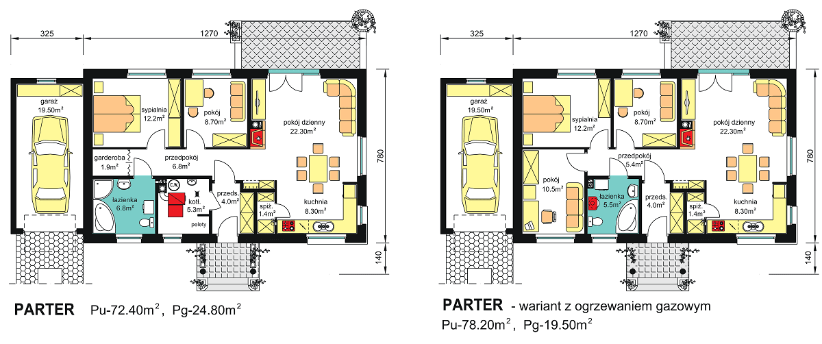 Rzuty parteru domu jednorodzinnego BW-39