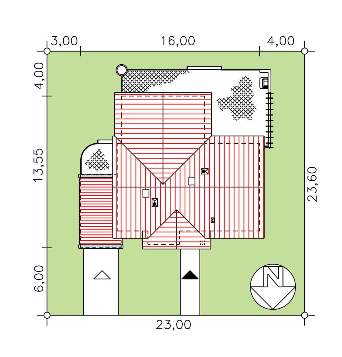 Rzut usytuowania domu jednorodzinnego BW-39 war.3 z garażem na działce
