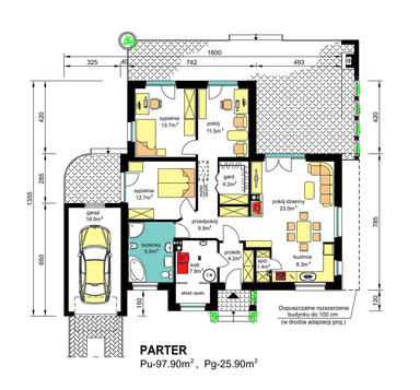 Rzut parteru domu jednorodzinnego BW-39 war.3 z garażem