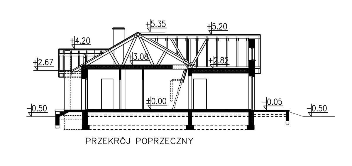 Przekrój domu jednorodzinnego BW-39 war.3 z garażem