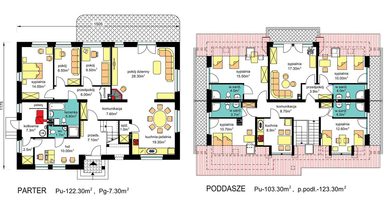 Rzuty parter/poddasze domu BW-45 wariant, agroturystyczne