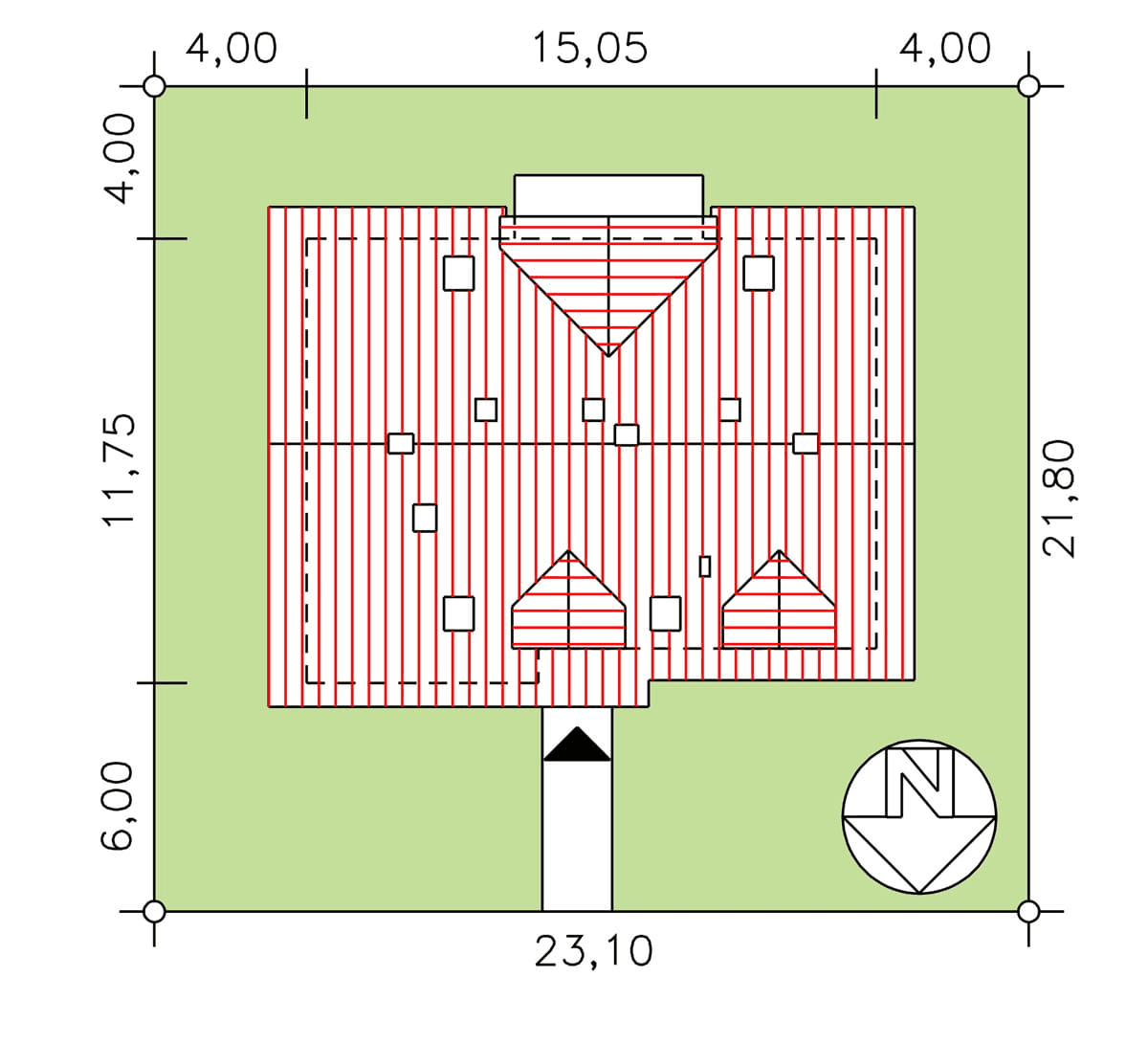 Rzut usytuowania domu BS-45 wariant, agroturystyczny na działce