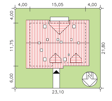 Rzut usytuowania domu BS-45 wariant, agroturystyczny na działce