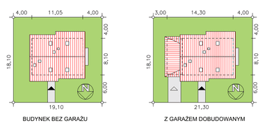 Rzuty usytuowania domu jednorodzinnego BW-49 wariant 3 z garażem lub bez