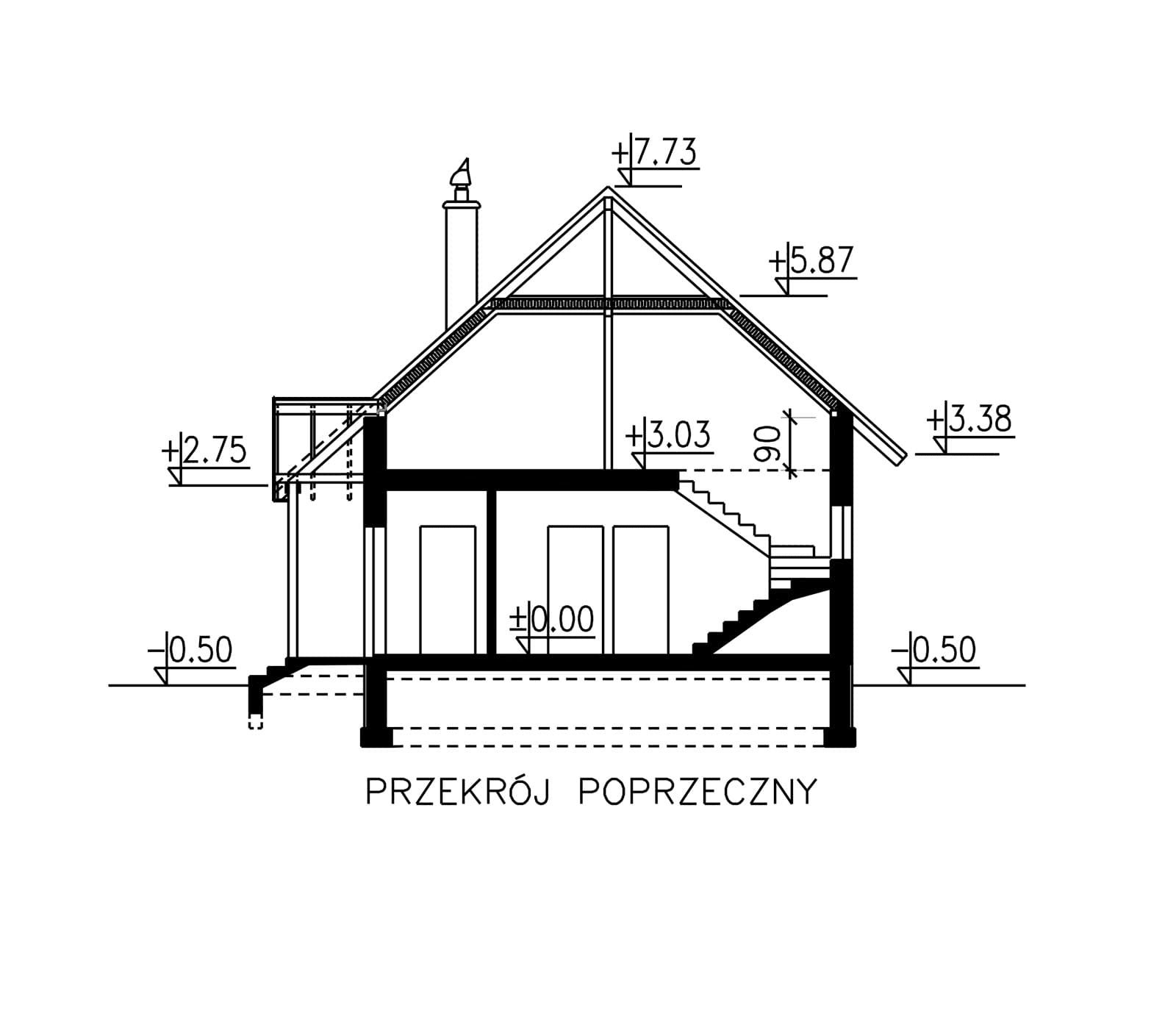 Przekrój domu jednorodzinnego BW-49 wariant 1