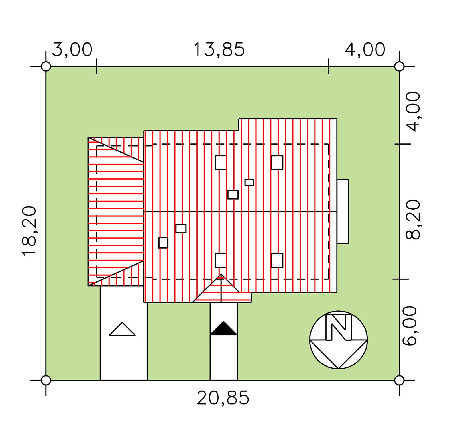 Rzut usytuowania domu jednorodzinnego BW-49 wariant 1 na działce