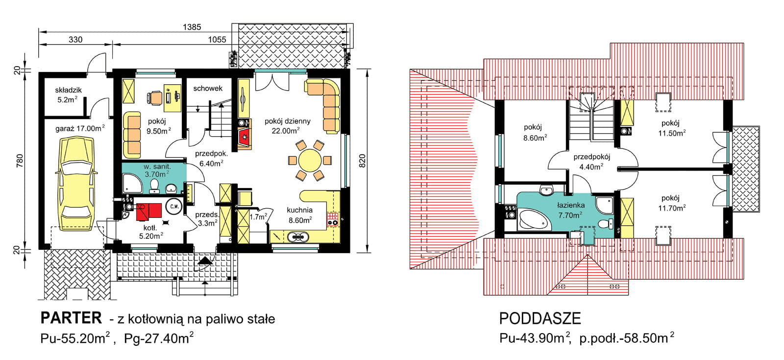 Rzuty parter/poddasze domu jednorodzinnego BS-49 wariant 1