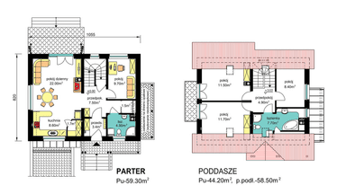 Rzuty parter/poddasze domu BW-49 wariant 10 podpiwniczony