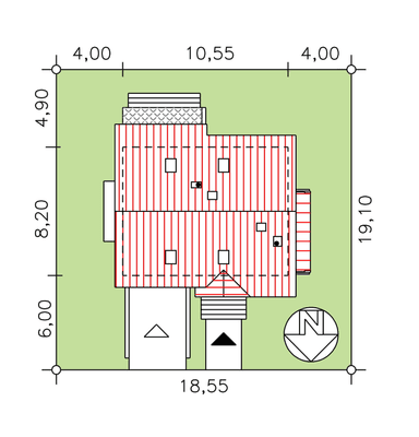 Rzut usytuowania domu jednorodzinnego BW-49 wariant 10 podpiwniczony na działce