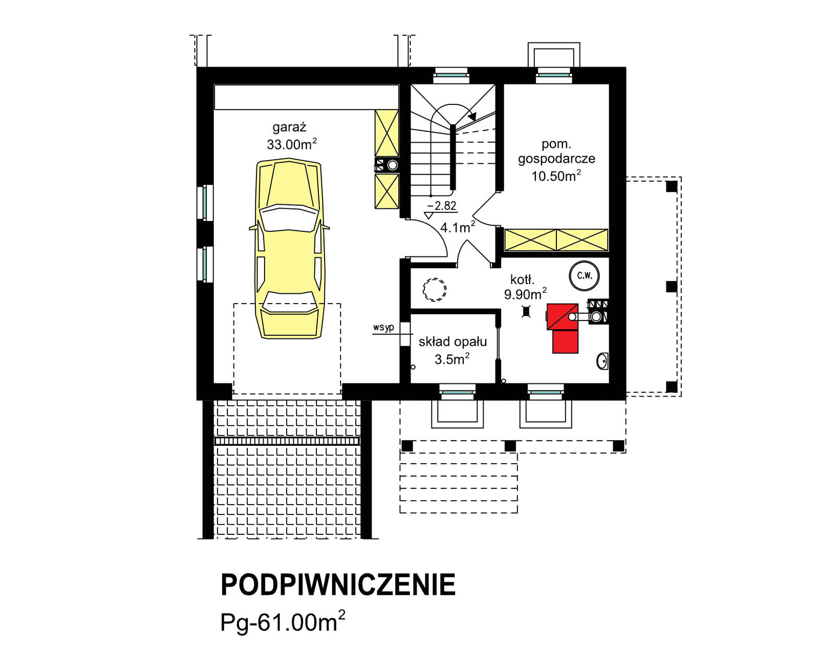 Rzut podpiwniczenia domu jednorodzinnego BW-49 wariant 10 podpiwniczony