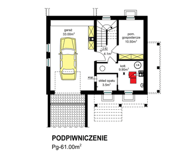 Rzut podpiwniczenia domu jednorodzinnego BW-49 wariant 10 podpiwniczony