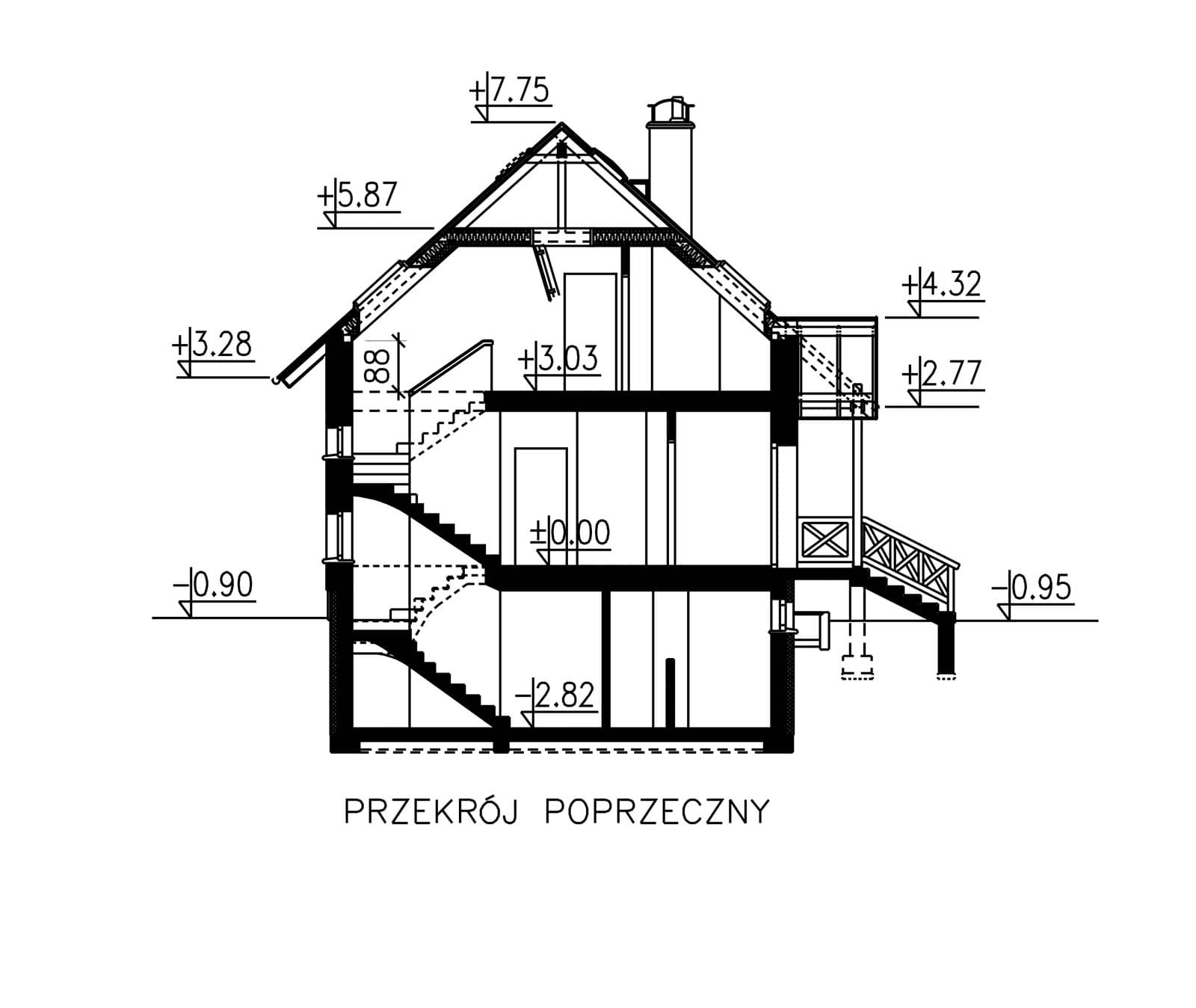 Przekrój domu jednorodzinnego BW-49 wariant 10