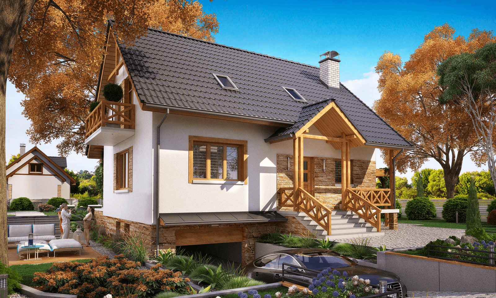 Wizualizacja domu jednorodzinnego BW-49 wariant 10 podpiwniczony