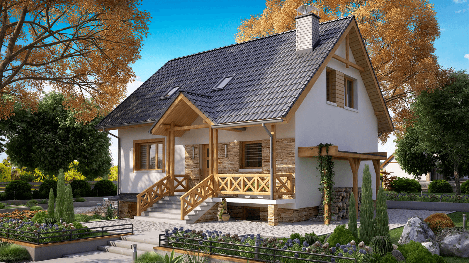 Wizualizacja domu jednorodzinnego BW-49 wariant 10 podpiwniczony