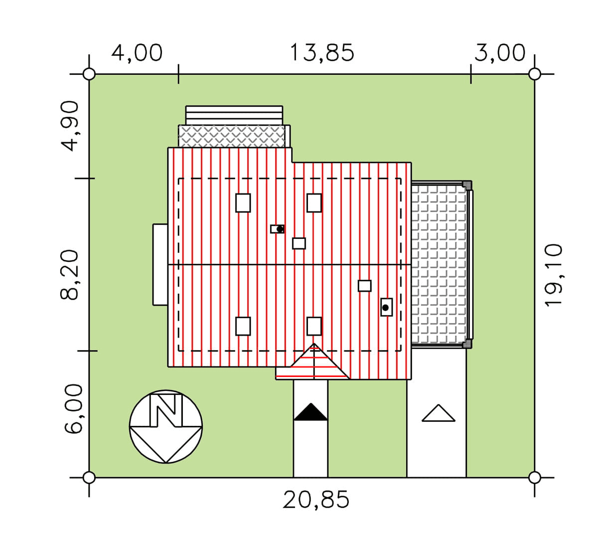 Rzut usytuowania domu jednorodzinnego BW-49 wariant 9 na działce