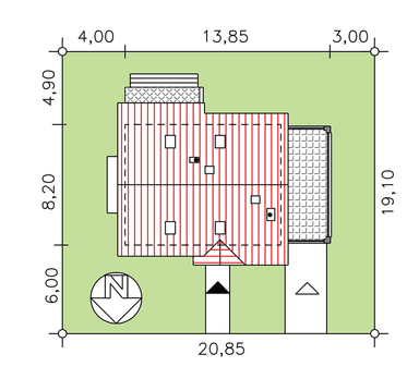 Rzut usytuowania domu jednorodzinnego BW-49 wariant 9 na działce