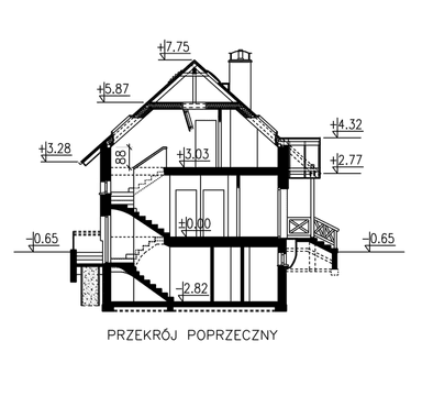 Przekrój domu jednorodzinnego BW-49 wariant 9