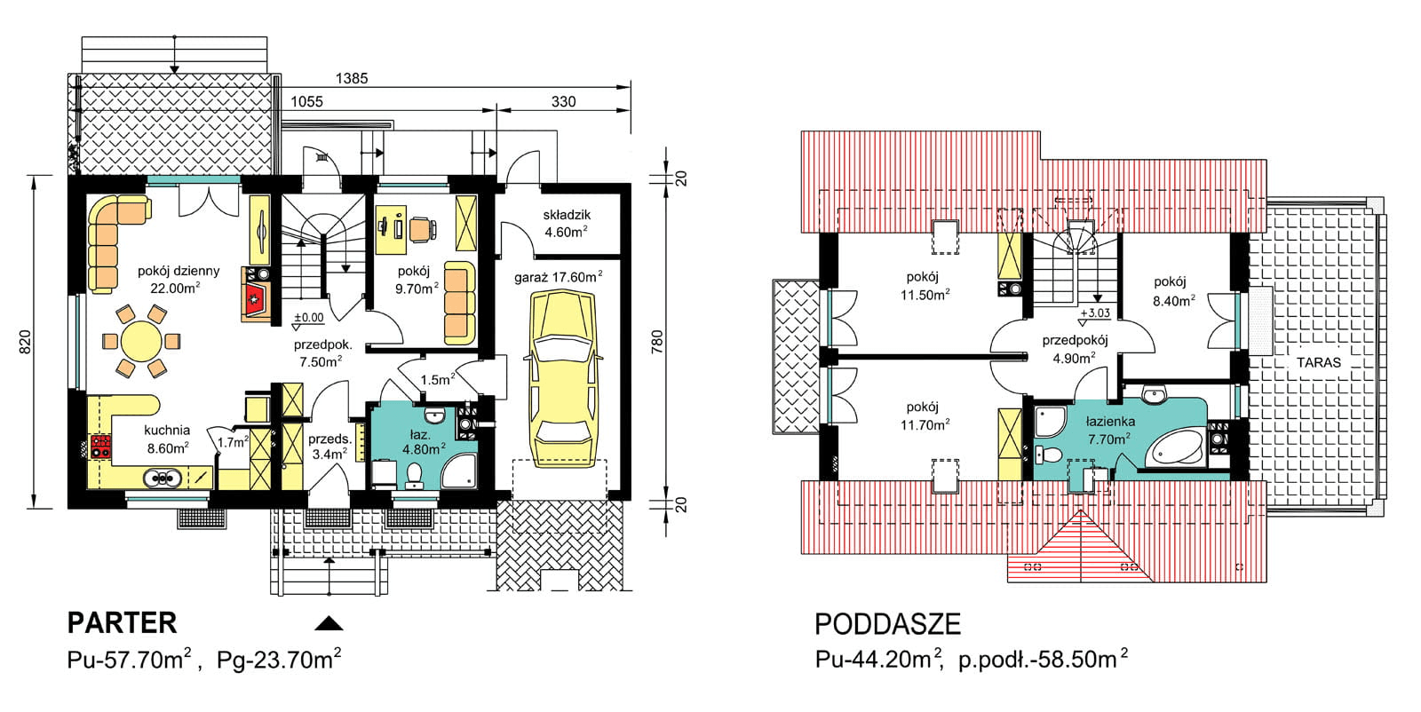 Rzuty parter/poddasze domu jednorodzinnego BW-49 wariant 9