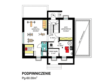 Rzut podpiwniczenia domu jednorodzinnego BW-49 wariant 9