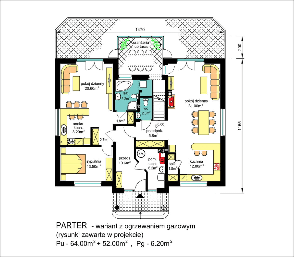 Rzut poddasza domu BW-52 dwulokalowy z wariantem na ogrzewanie gazowe