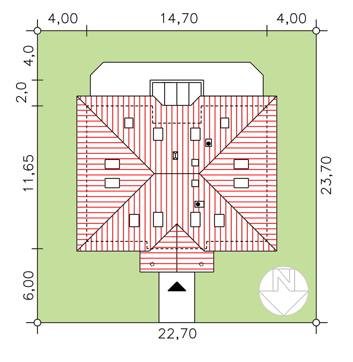 Rzut usytuowania domu BW-52 dwulokalowy 2 na działce